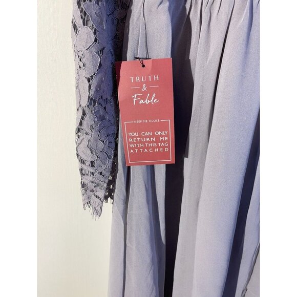 TRUTH & FABLE Womens Long Sleeve Lace Trim Bridesmaid Maxi Dress Gray Sz 3XL - Picture 7 of 9